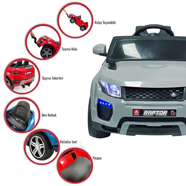 Akar Raptor GT Gri Uzaktan Kumandalı 4X2 12 Volt Akülü Araba
