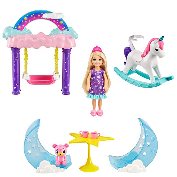 Barbie Dreamtopia Chelsea ve Eğlenceli Dünyası Oyun Seti Pijama Partisi GTF50