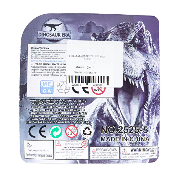 Metal Arabalı Jurassic Era Kauçuk Dinozor Seti Turuncu