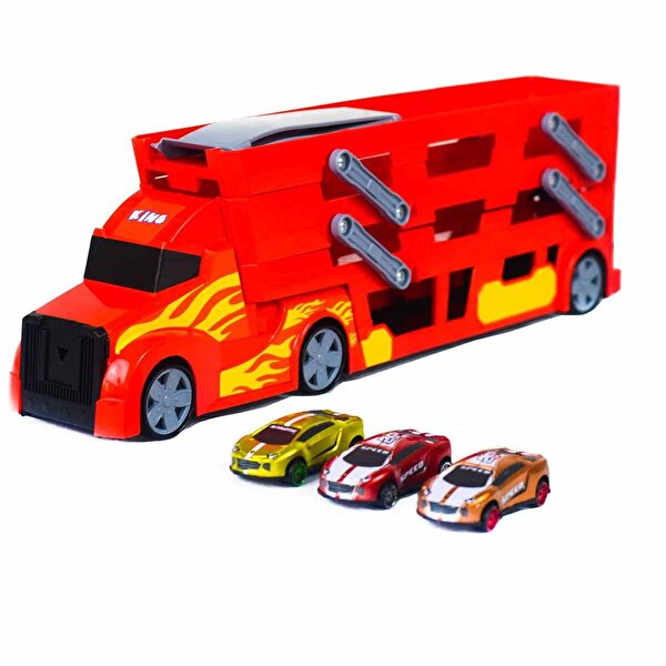 3 Katlı 3 Araçlı Kırmızı Transporter Oyun Seti