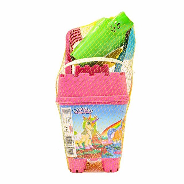 Resimli Pembe Kapaklı Full Parçalı Yeşil Suluklu Dev Kova Seti 1029