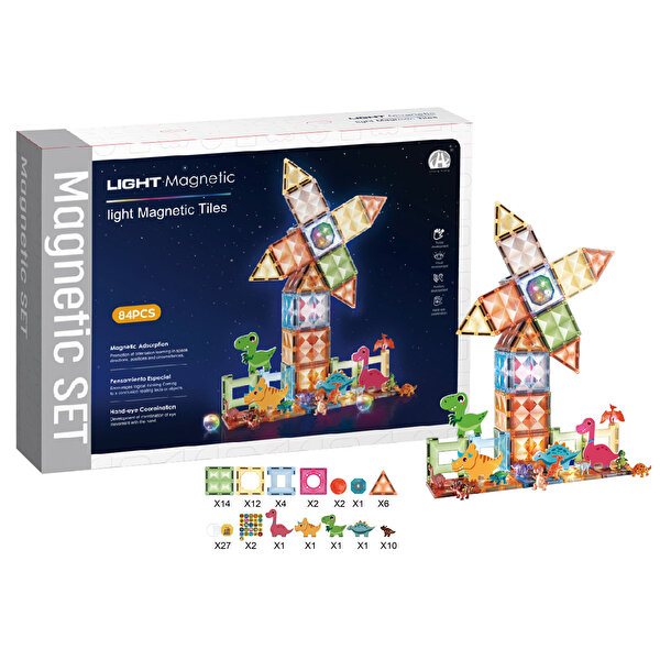 Magnetic Tiles 3D Mıktnatıslı Light Manyetik Yapı Blokları 82 Parça