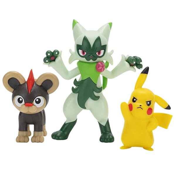 Pokemon Battle 3'lü Fi̇gür Seti̇ Pikachu Floragato Litleo