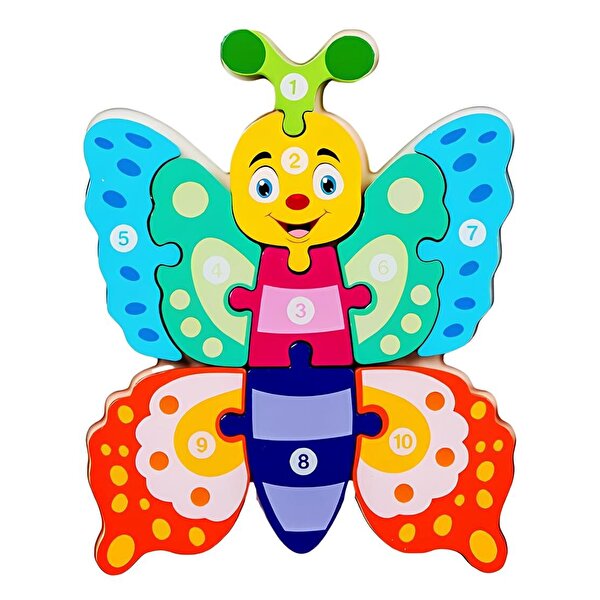 Ahşap Renkli Kelebek Sayı Puzzle