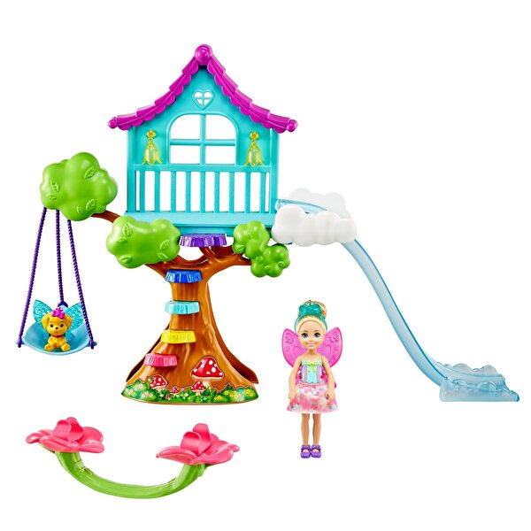 Barbie Dreamtopia Chelsea ve Eğlenceli Dünyası Oyun Seti Ağaç Ev GTF49