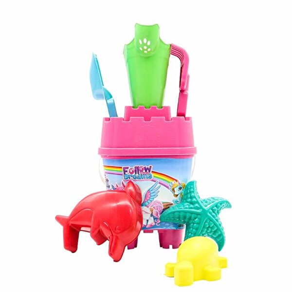 Resimli Pembe Kapaklı Full Parçalı Yeşil Suluklu Dev Kova Seti 1029