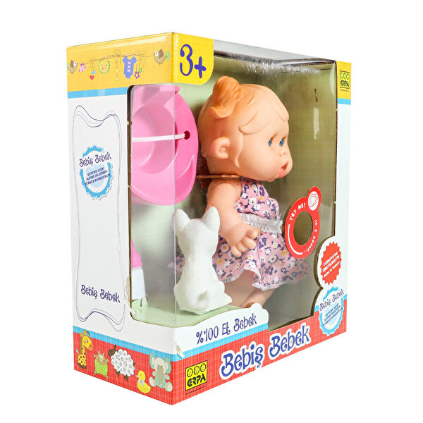 Altını Islatan Bebiş Bebek ve Minik Arkadaşı Pembe Çiçek Desenli Elbise