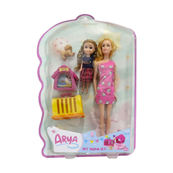 Arya Pet Taşıma Seti Pembe Kedi Desen Elbiseli