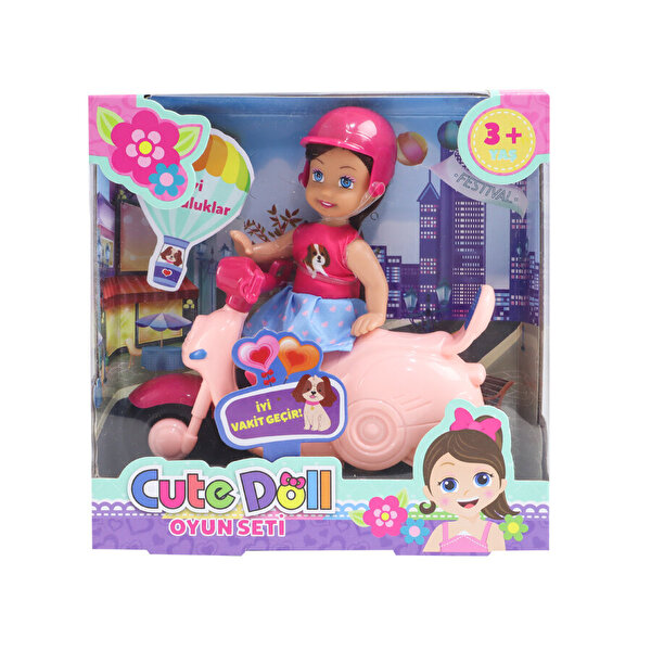 Sevimli Bebek Motorsikletli Koyu Pembe Kasklı