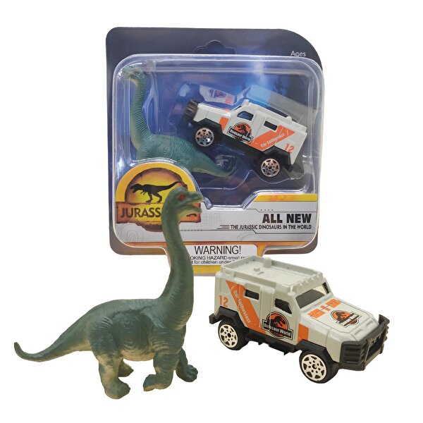 Metal Arabalı Jurassic Era Kauçuk Dinozor Seti Turuncu