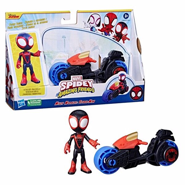Spider And His Amazing Friends Motosiklet ve Figür Miles Morales Spider Man  F7460
