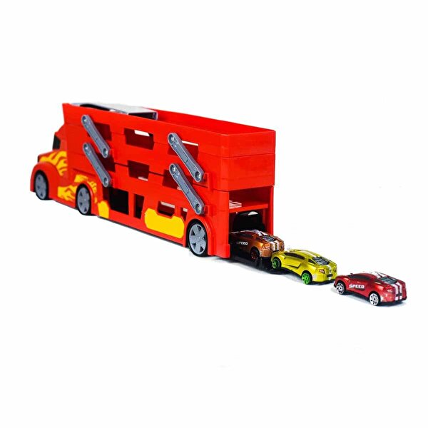 3 Katlı 3 Araçlı Kırmızı Transporter Oyun Seti