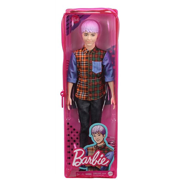 Barbie Yakışıklı Ken Bebekler Mor Saçlı ve Ekose Gömlekli GYB05
