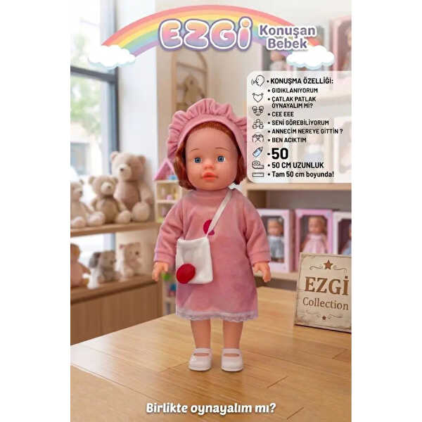 Konuşan Ezgi Pembe Elbiseli Et Bebek 50 Cm