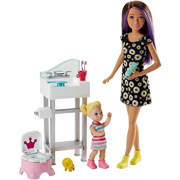 Barbie Bebek Bakıcılığı Oyun Seti Tuvalet Eğitimi Temalı FJB01