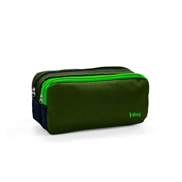 iBag İki Bölmeli Kalem Çantası Parçalı Yeşil