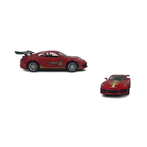Die Cast Çek Bırak Işıklı ve Sesli Şeritli Ralli Arabası Kırmızı