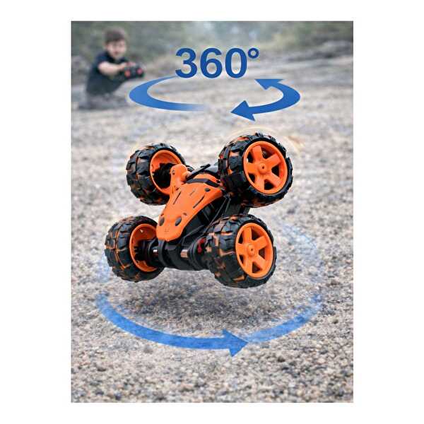 Uzaktan Kumandalı Led Işıklı ve Müzikli Akrobat Araba 360° Dönebilen Stunt Araba Turuncu