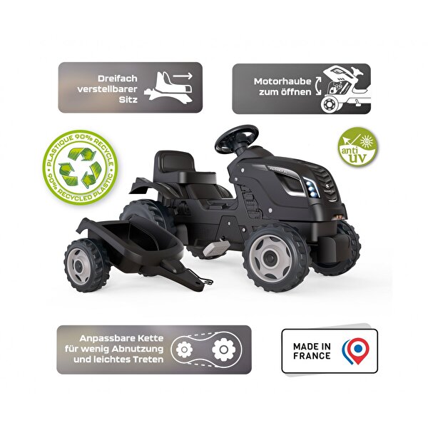Smoby Life Farmer XL Siyah Pedallı Römorklu Traktör