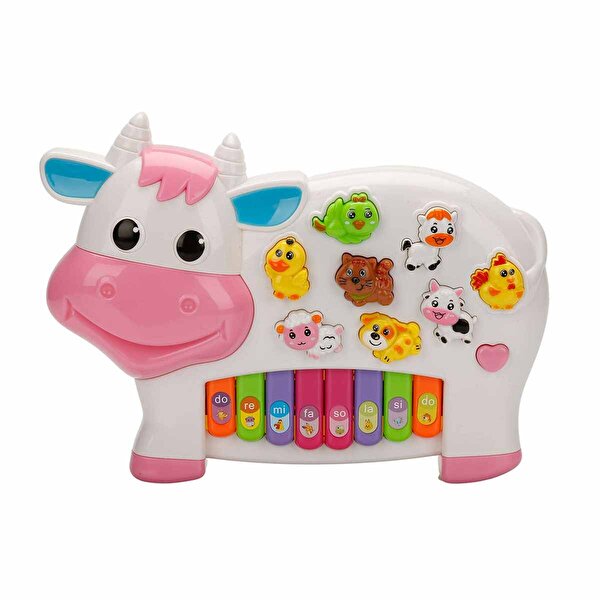 Türkçe Hayvan Sesli İnek Görünümlü Piyano Beyaz