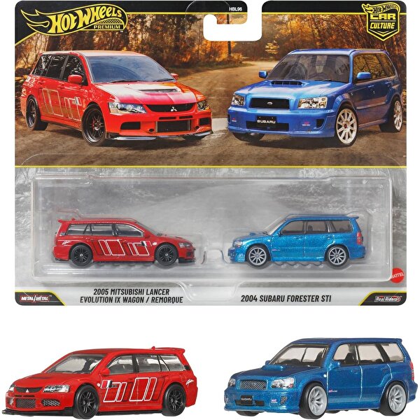 Hot Wheels 2'li̇ Premium Araba 2005 Mitsubishi Lancer Evolution IX Wagon & 2004 Subaru Forester STI JHW46