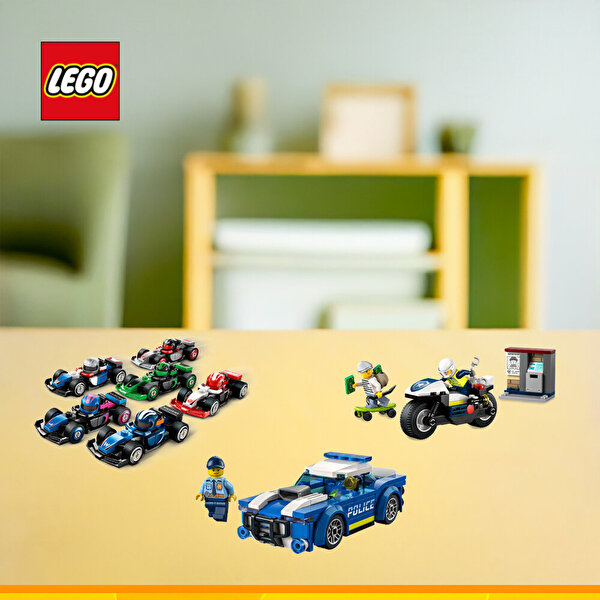 LEGO City Polis Macera 3’lü Özel Set Paket (Polis Araba + Polis Motosikletli Kovalamaca + Mini Formula Yarış Aracı)