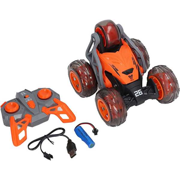 Uzaktan Kumandalı Led Işıklı ve Müzikli Akrobat Araba 360° Dönebilen Stunt Araba Turuncu