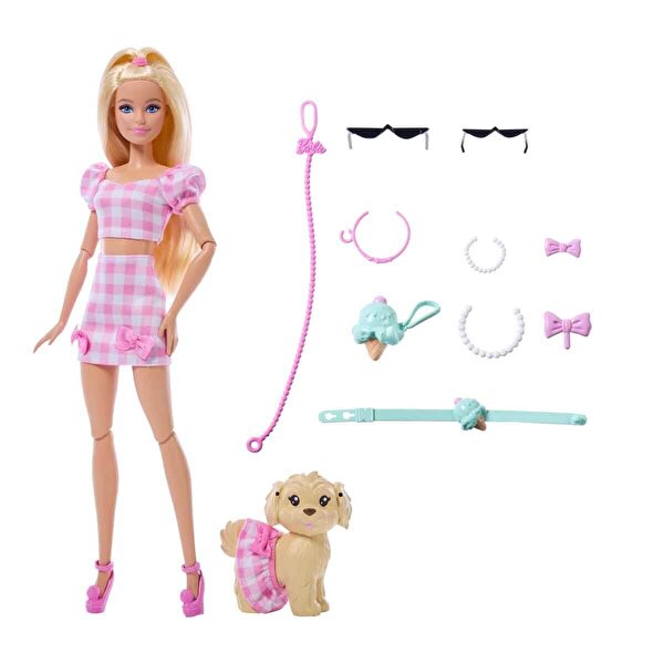 Barbie Uyumlu Dostlar Sarı Saçlı Bebek ve Köpekçiği JFP36