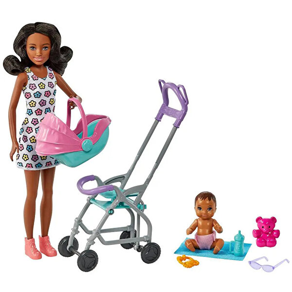 Barbie Bebek Bakıcılığı Oyun Seti Gezdirme Temalı HHB68