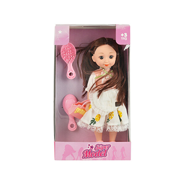 Çantalı ve Tarak Aksesuarlı Oyuncak Bebek Siyah Saçlı