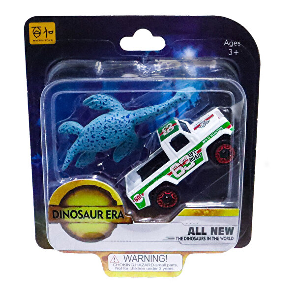 Metal Arabalı Jurassic Era Kauçuk Dinozor Seti Yeşil