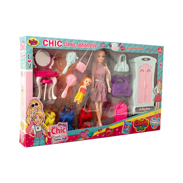 Cindy Makyaj Masalı Dolaplı Oyun Seti Pembe Elbiseli