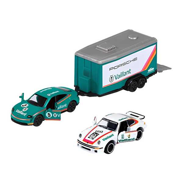 Majorette Car Trailer Ford 1:64 Lisanslı Metal Araç Seti Porsche Taycan Turbo S+ Porsche 934