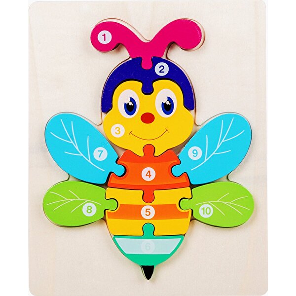 Ahşap Renkli Arı Sayı Puzzle