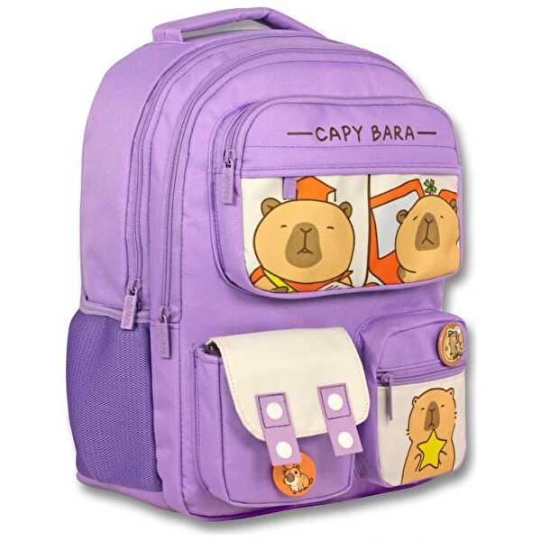 Capybara Desenli Lila Sırt Çantası