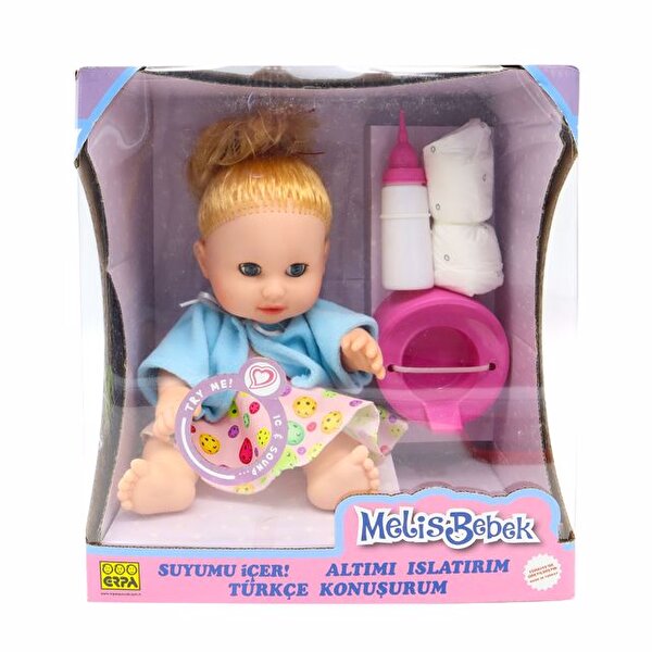 Melis Altını Islatan Sesli Bebeğim Mavi Hırkalı Pembe Elbiseli