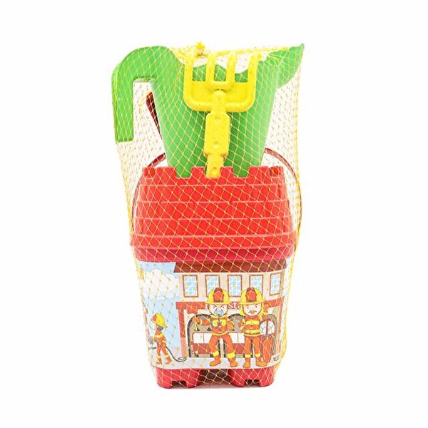 Resimli Kırmızı Kapaklı Yeşil Suluklu Kale Kova Seti