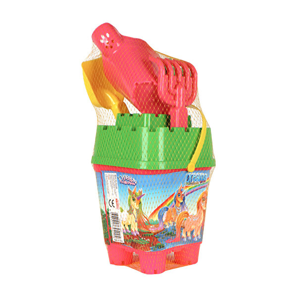 Resimli Yeşil Kapaklı Full Parçalı Pembe Suluklu Dev Kova Seti 1029