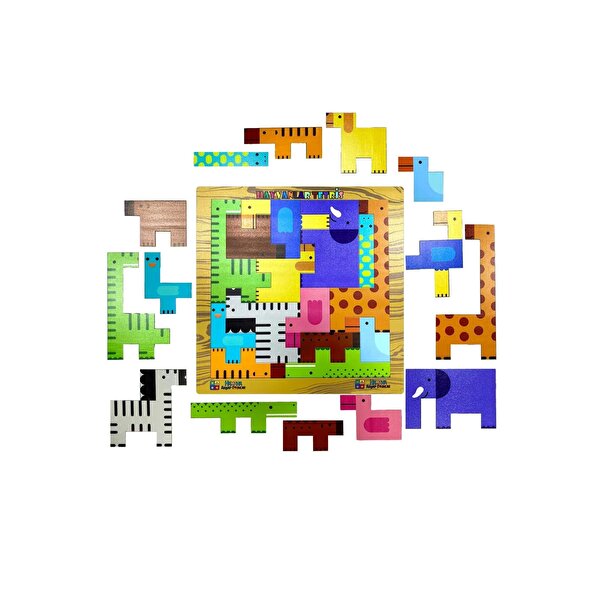 Eğitici Ahşap Oyuncak Hayvanlar Animals Puzzle Tetris