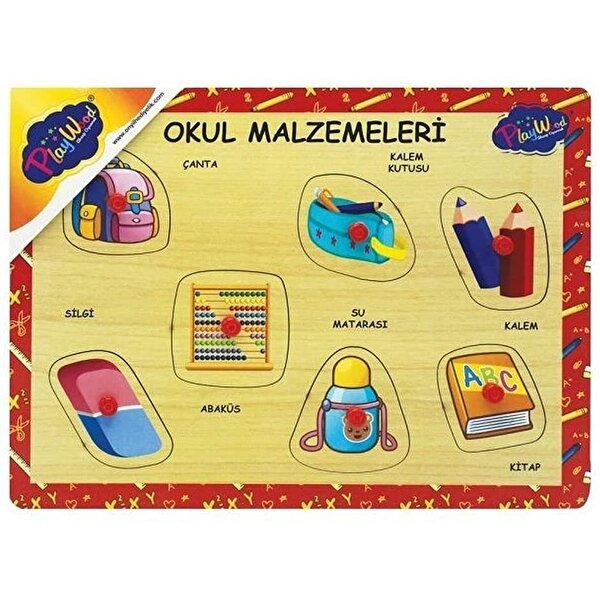 Playwood Ahşap Tutmalı Okul Malzemeleri Puzzle