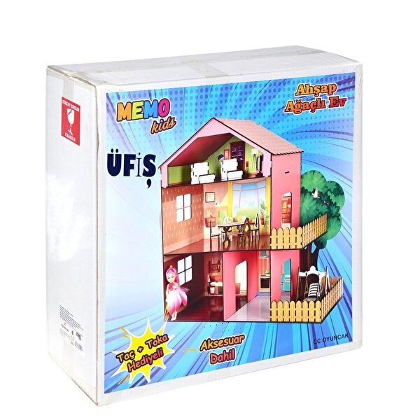 Ahşap Ağaçlı Bebek Evi 14 Parça