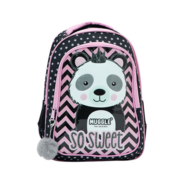 Muggle Tek Bölmeli Panda Siyah Anaokulu Sırt Çantası 7327