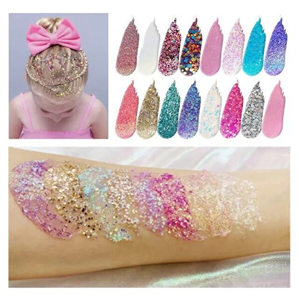 Lukky Yüz ve Vücut Parıltılı Renkli Simli Jel