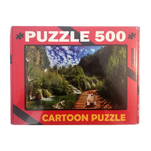 Cartoon Puzzle 500 Parça Yavru Köpek ve Doğa