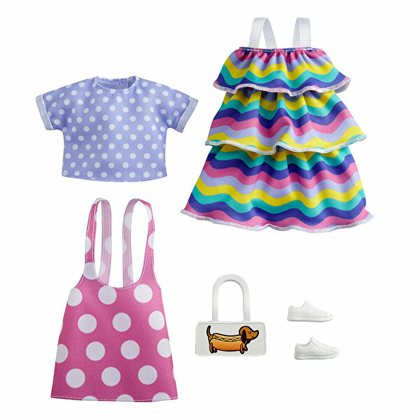 Barbie'nin Kıyafet Koleksiyonu İkili Paketler Çizgili Fırfırlı Elbise GRC87