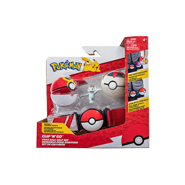 Pokemon Clip 'N' Go Pokeball Kırmızı Kemer ve Figür Seti Machop