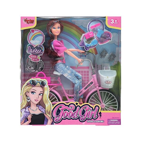 Bisikletli ve Aksesuarlı Renkli Saçlı Bebek