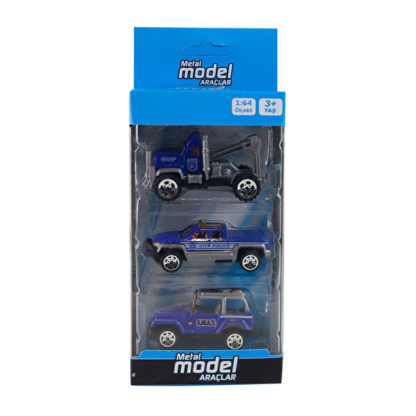 Mega Üçlü Die-Cast Araçlar Çekici-Polis Pikap-Polis Jip