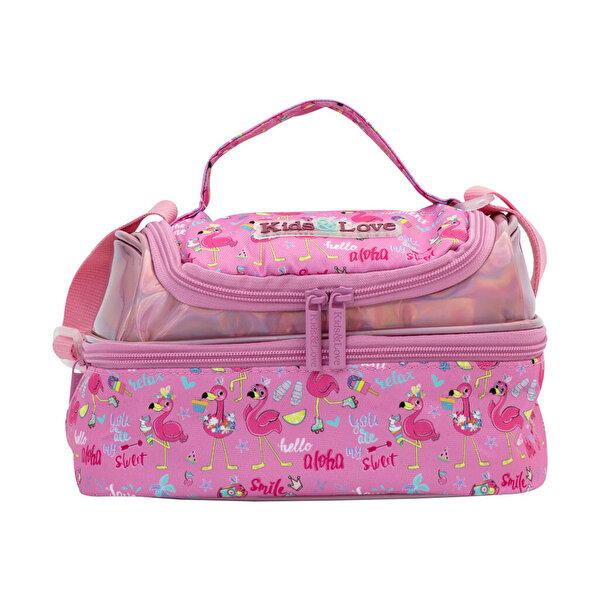 Kaukko Kids&Love Aynalı Taşlı Flamingo Termos Beslenme Çantası