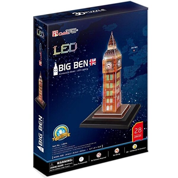 Cubic Fun 3D Puzzle 28 Parça Big Ben İngiltere (LED Işık Seri)